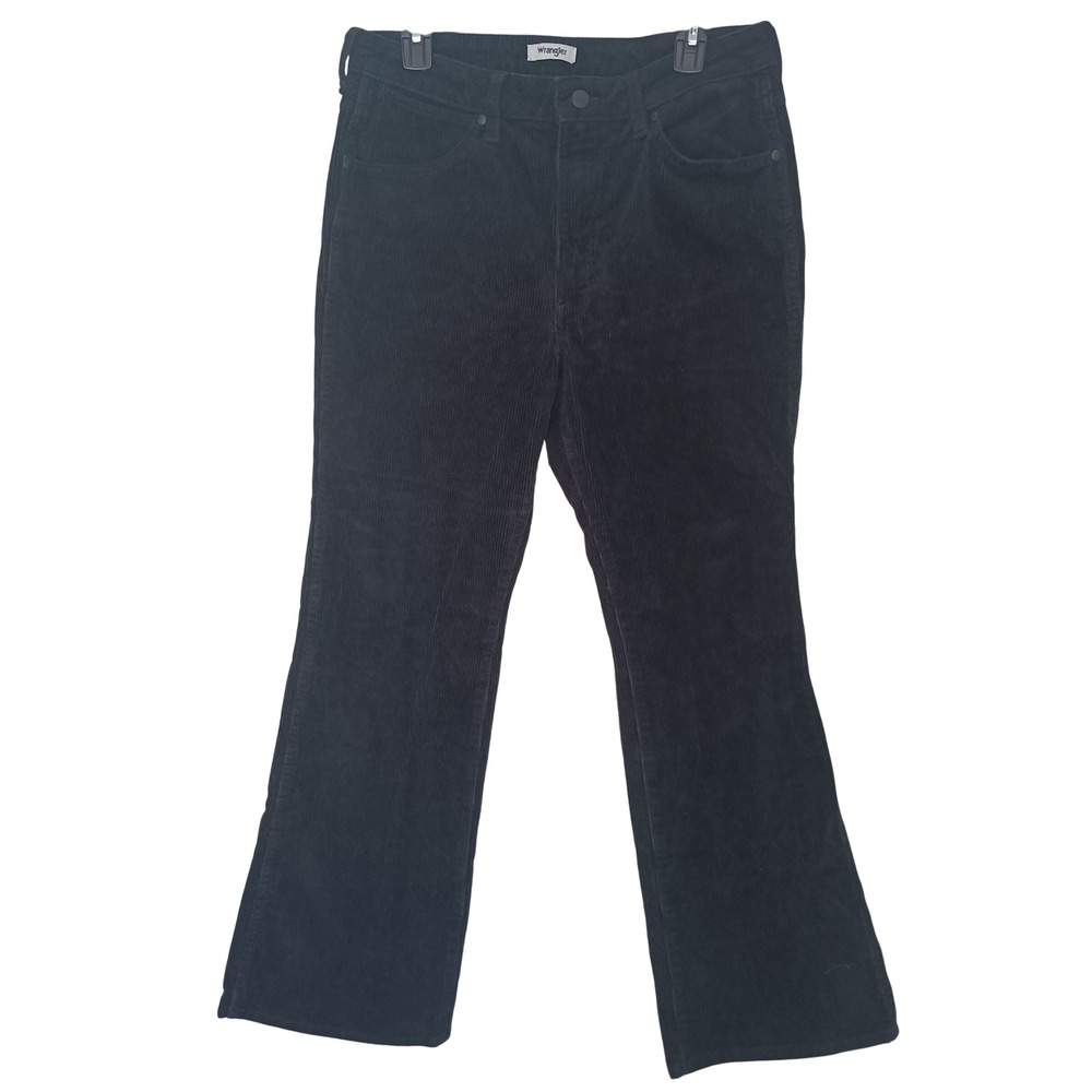 Wrangler Corduroy Pants Women 30x30 Black Flare Leg Stretch 112343472